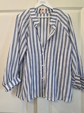 Striped Button-Front Women’s Shirt - Blue & White